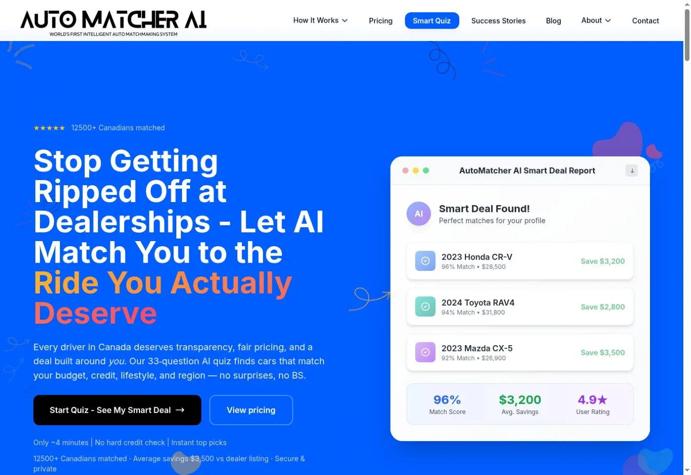 AutoMatcher website homepage preview