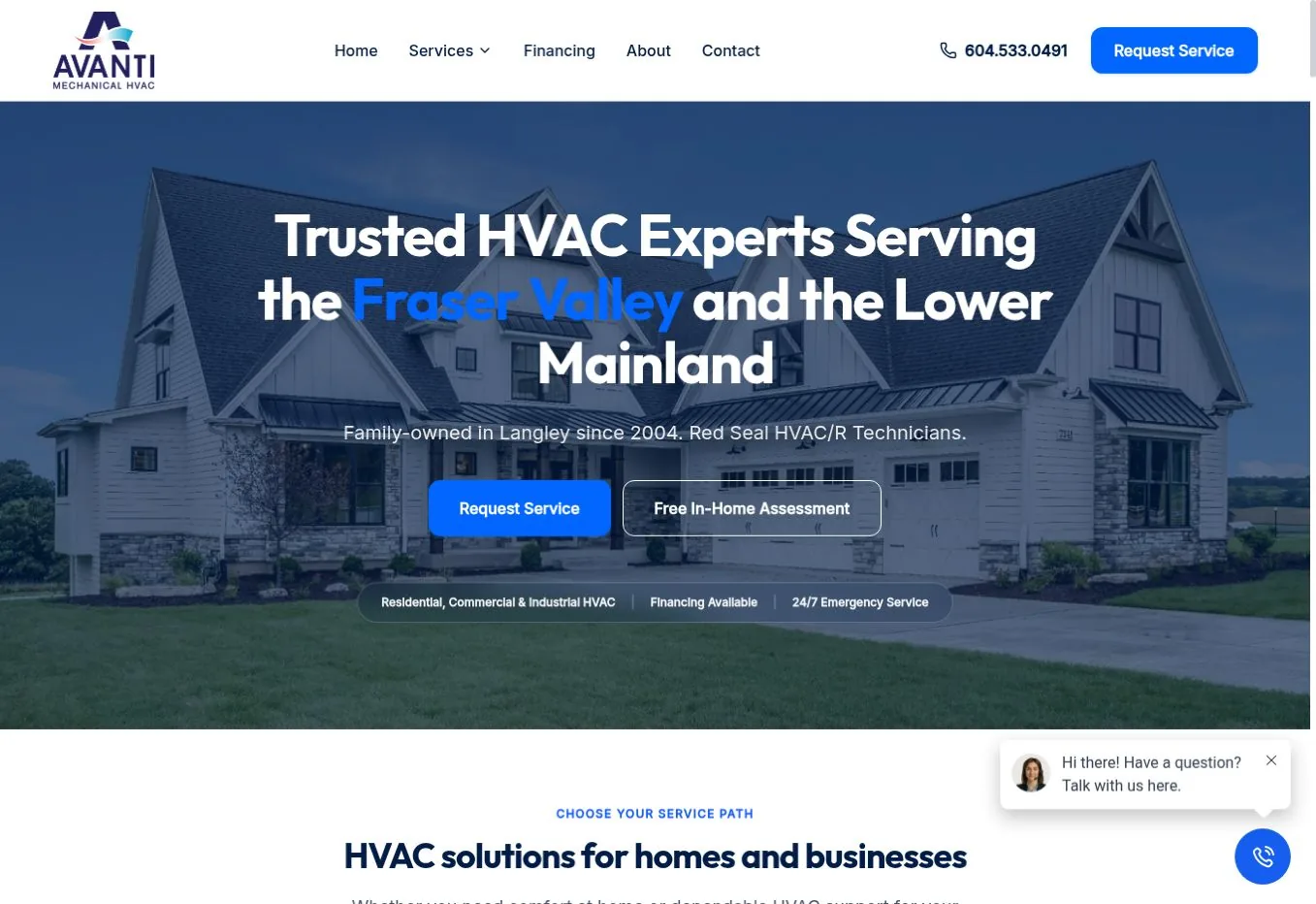 Avanti Mechanical website homepage preview