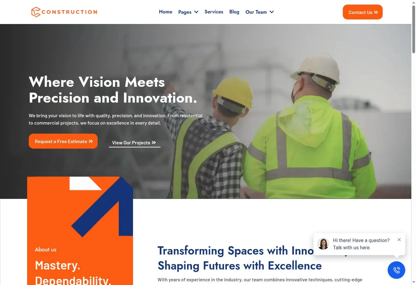 Construction Demo website homepage preview