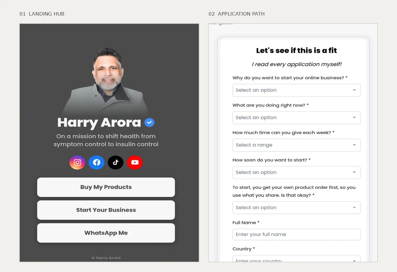 Harry Arora website landing hub and business application preview